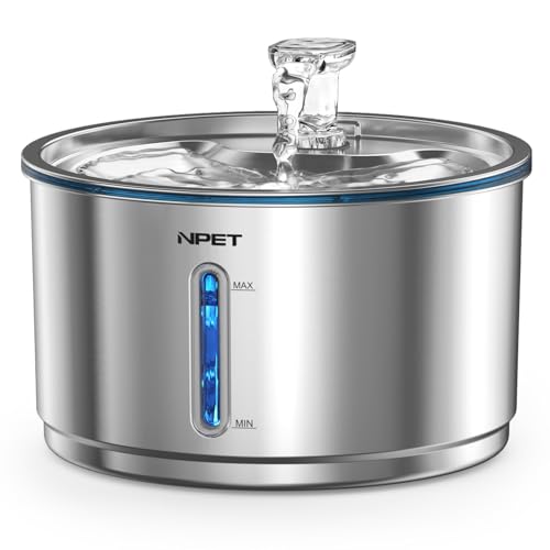 New NPET Stainless Steel Cat Water Fountain WF210Plus | 1 gallon/135oz, Stainless steel