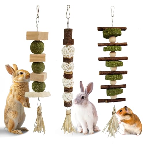 New WDEFUN Bunny Chew Toys Natural Hanging Rabbit Chew Toy Treats | 3 pcs