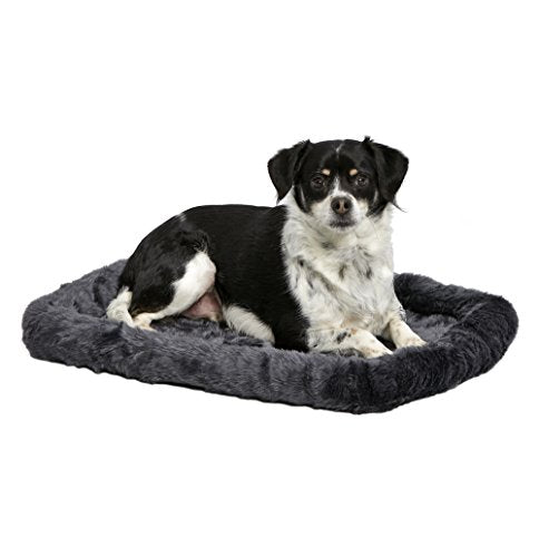 New MidWest Homes for Pets QuietTime Dog Bed - Gray Faux Fur Bolster | 24 Inch, Grey