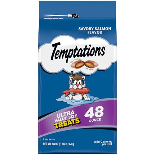 New Temptations Classic Crunchy and Soft Cat Treats | 48 oz bag, Savory Salmon