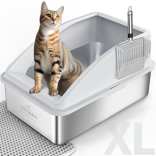 New Stainless Steel Litter Box with Litter Mat and Metal Scoop | XL