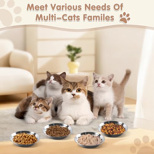 New Stainless Steel Cat Bowls Whisker Friendly Set | 6 pack, 6.4 inch, Stainless steel