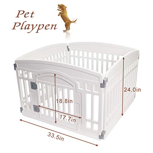 New Generic Pet Playpen Gate for Dogs (Plastic 4-Panel Exercise Pen) | 33.5 × 33.5 in, White
