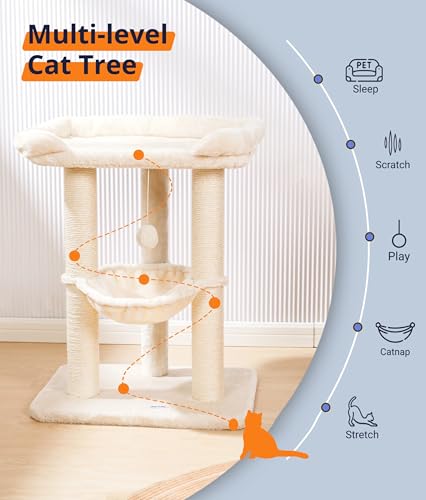New Happi N Pets Large Cat Tree Tower with Bed & Hammock | Beige, 28"