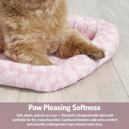 New MidWest Homes for Pets QuietTime Fashion XXS Dog Bed | Pink Faux Fur Bolster, 18 Inch
