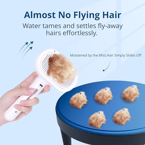 New Spray Cat Brush for Shedding Self-Cleaning Wet Cat Comb | White