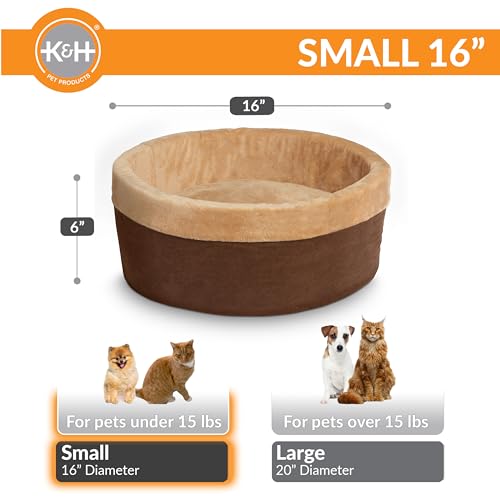 New K&H Pet Products Thermo-Kitty Heated Bed | Mocha/Tan & 16" Round (Small)