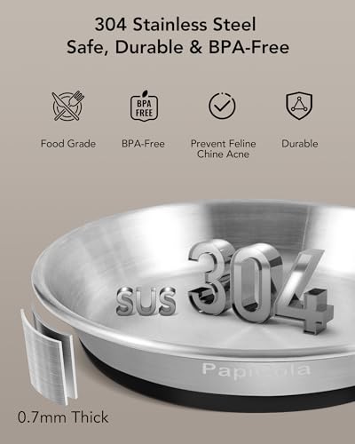 New Stainless Steel Cat Bowls Wide and Shallow | 4 pcs, 6.3 inch, Stainless steel