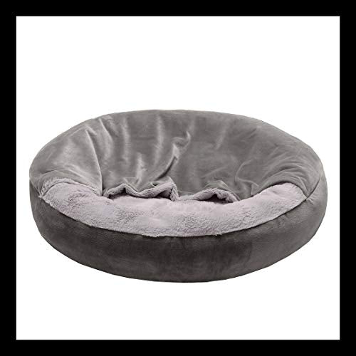 New Furhaven Calming Donut Hooded Bed (Plush Velvet Waves) | Dark Gray & 24" (Small)