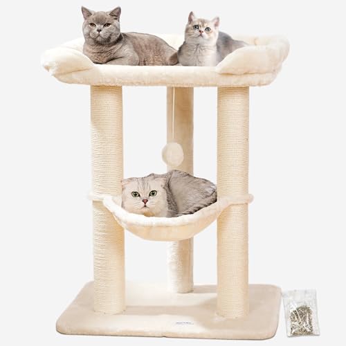 New Happi N Pets Large Cat Tree Tower with Bed & Hammock | Beige, 28"