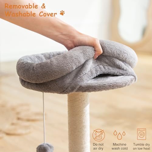 New Goozii Small Cat Tree Tower with Scratching Post | Grey, 14"L x 14"W x 20.5"H