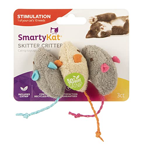 New SmartyKat Skitter Critters Catnip Cat Toys | Gray/Cream & 3 Count (Pack of 3)