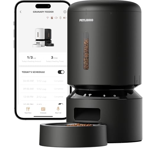 New PETLIBRO Automatic Cat Feeder (WiFi, Low Food Sensor) | Granary Black, 5L