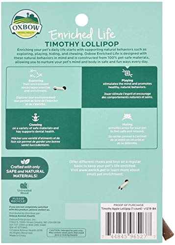 New Oxbow Animal Health Enriched Life Timothy Apple Lollipop Small Animal Chew Treat | 3 pack