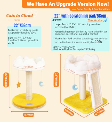 New Happi N Pets Cloud Cat Tree and Scratching Post with Bed | 22"