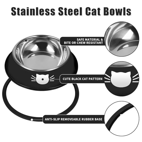 New Serentive Non-Slip Stainless Steel Small Cat Food Bowls | 2 pcs, 7 oz, Lovely color