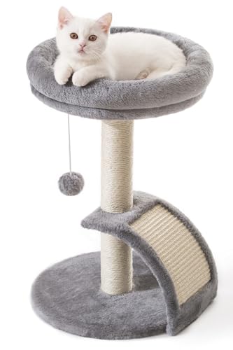 New Goozii Small Cat Tree Tower with Scratching Post | Grey, 14"L x 14"W x 20.5"H