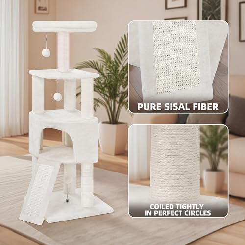 New HUITREE Cat Tree Tower with Condo & Toys | Beige, 45"