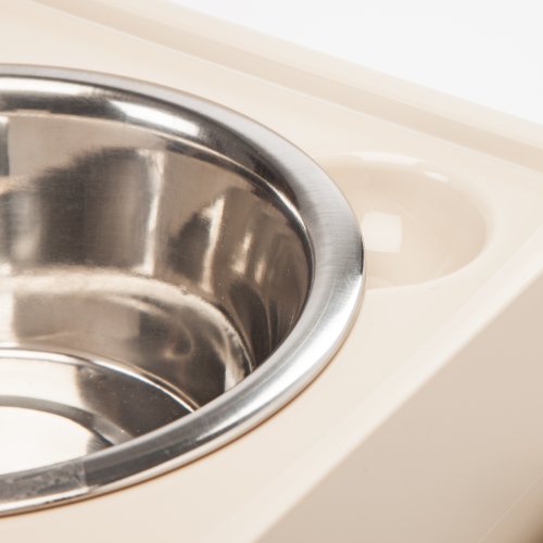 New IRIS Elevated Feeder with Airtight Storage | Almond/Clear, 19.57"L x 10.31"W x 8.97"H