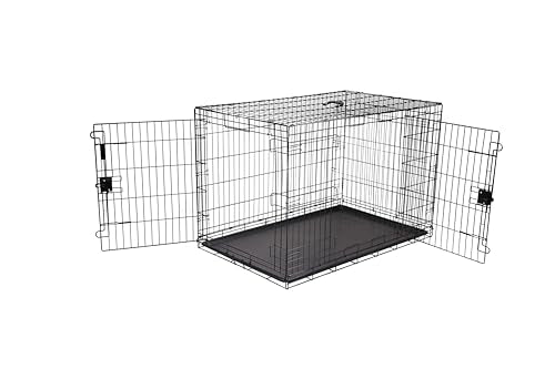 New AMAZONBASICS Durable, Foldable Metal Wire Dog Crate with Tray, Double Door | Black - 48 x 30 x 32.5 in