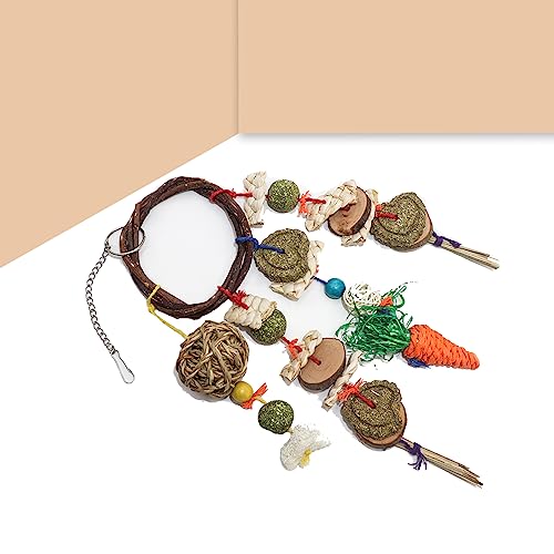 New Grddaef Rabbit Chew Toy Bunny Cage Hanging Toy Rattan Ring Treats