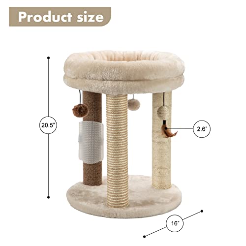 New MECOOL 4in1 Small Cat Tree | Beige, 16"L x 16"W x 20.5"H