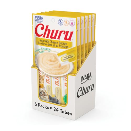 New INABA Churu Cat Treats Creamy Purée | 24 tubes (0.5 oz each), Tuna with Cheese