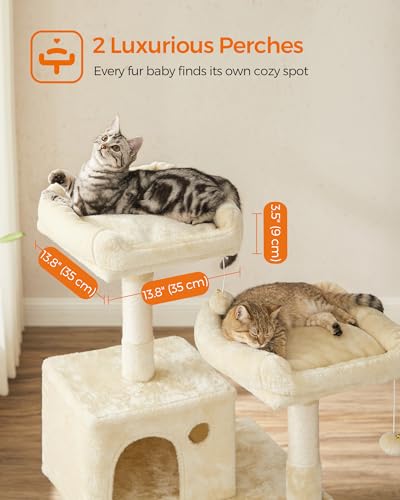 New Feandrea Multi-Level Cat Tower with 11 Posts 2 Perches Cave & Hammock | Beige, 56.3"