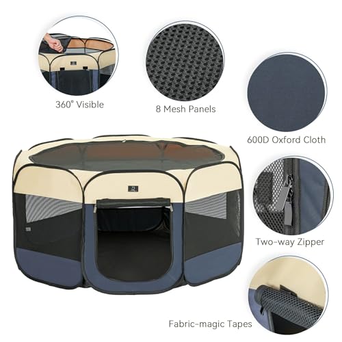 New A 4 Pet Portable Dog Playpen with Bowl | 19”W × 12”H, Navy Blue
