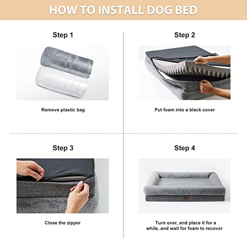 New BFPETHOME Orthopedic Dog Bed for Large Sized Dogs | Grey, L(35*23*6inch)