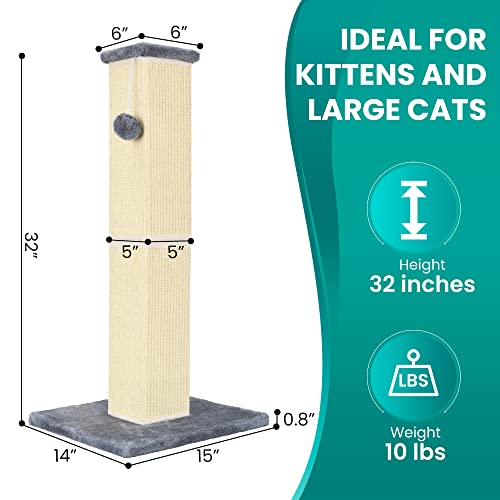 New YULOYI Cat Scratching Post Tall Sisal Scratch Post | Grey, 32"