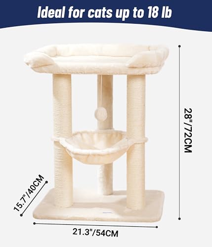 New Happi N Pets Large Cat Tree Tower with Bed & Hammock | Beige, 28"