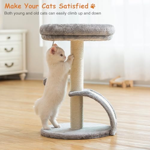 New Goozii Small Cat Tree Tower with Scratching Post | Grey, 14"L x 14"W x 20.5"H