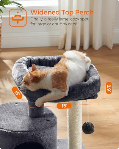 New Feandrea Cat Tree Tower with Sisal Post & Padded Perch | Smoky Gray