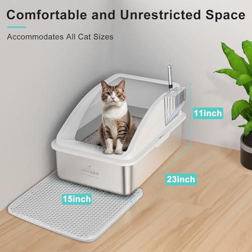 New Stainless Steel Litter Box with Litter Mat and Metal Scoop | XL