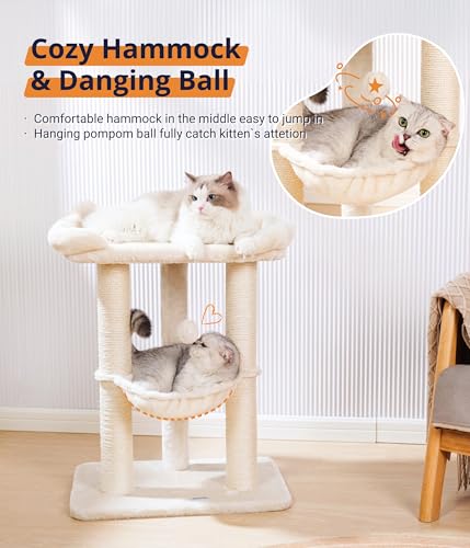 New Happi N Pets Large Cat Tree Tower with Bed & Hammock | Beige, 28"