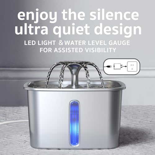 New Veken Innovation Award Winner Stainless Steel Cat Water Fountain | 95oz/2.8L, Silver