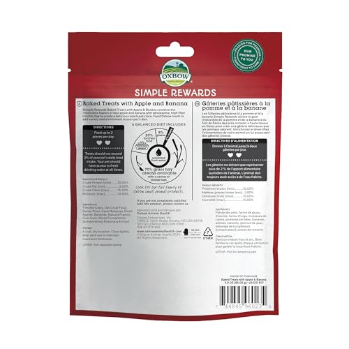 New Oxbow Simple Rewards Apple Banana Small Animal Treats | 3 oz Bag (Pack of 2)