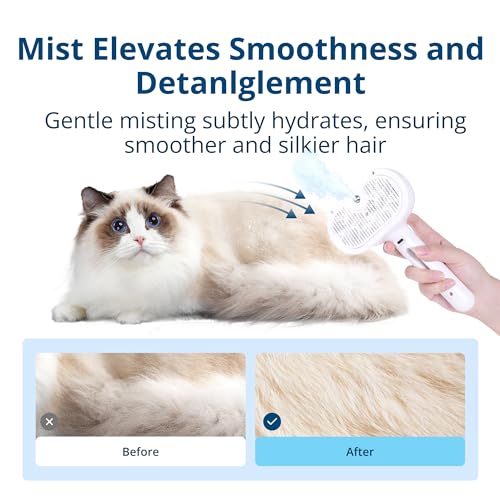 New Spray Cat Brush for Shedding Self-Cleaning Wet Cat Comb | White