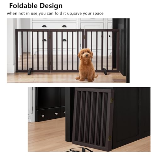 New Mino Kesper Freestanding Wooden Dog Gate for Doorways and Stairs | Adjustable, Natural Wood