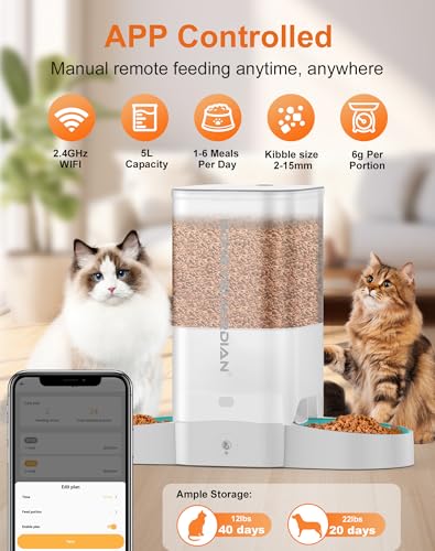 New HoneyGuaridan 5L Automatic Cat Feeder for Two Cats | 5L, White