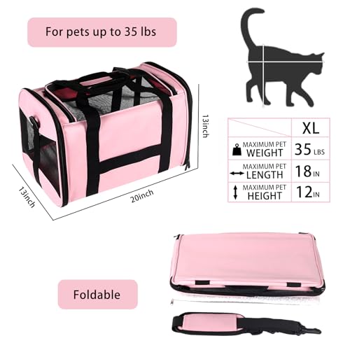 New Top Tasta Soft-Sided Travel Puppy/Cat Carrier, Collapsible | Pink & X-Large (Up to 30 lb)