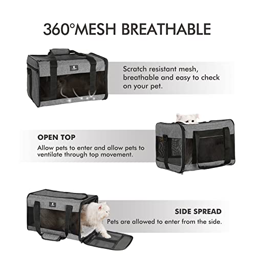 New XZONE PET Cat & Dog Travel Bag | Grey, 17″ × 11″ × 11″, Up to 15 lbs