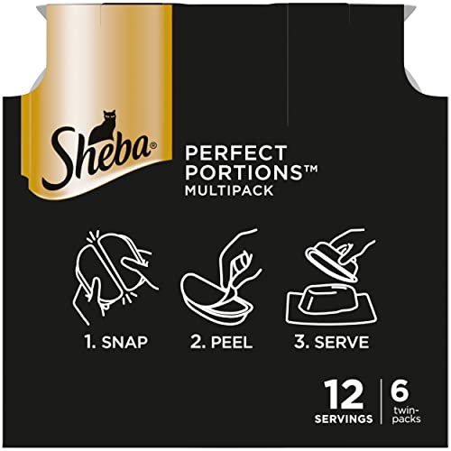 New Sheba Perfect Portions Cuts in Gravy Wet Cat Food | 12 twin pack trays (24 servings), Roasted Chicken