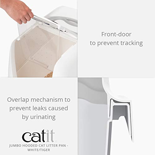 New Catit Jumbo Hooded Cat Litter Box, White Tiger | White/Black, Jumbo