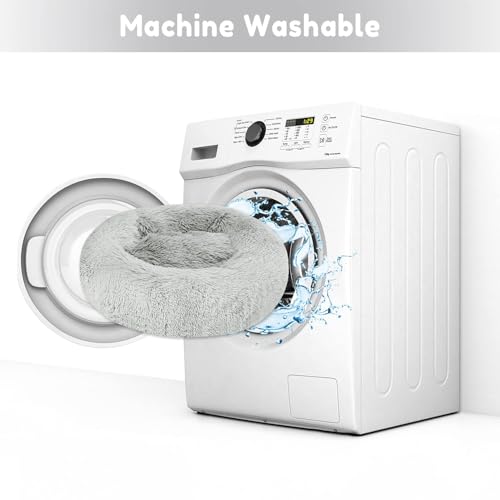 New Calming Dog Bed & Cat Bed, Anti-Anxiety Donut Dog Cuddler Bed | Shag Frost, 20.0"L x 20.0"W x 8.0"Th