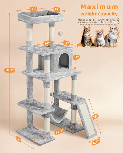 New Yaheetech Multi-Level Cat Tree with Perch Hammock & Condo | 63"