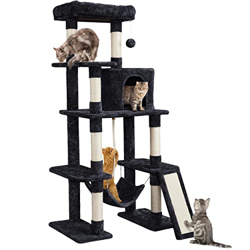 New Yaheetech Multi-Level Pet Furniture with Sisal Posts & Condo | Black, 63"