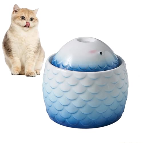 New Ceramic Cat Water Fountain Automatic Drinking Dispenser | 1L, Blue