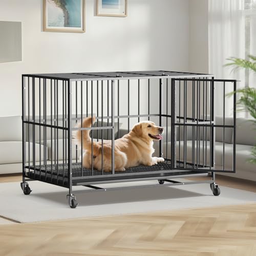 New GENERIC Heavy Duty Steel Escape-Proof Dog Crate with Lockable Wheels | 38 Inch - Small/Medium